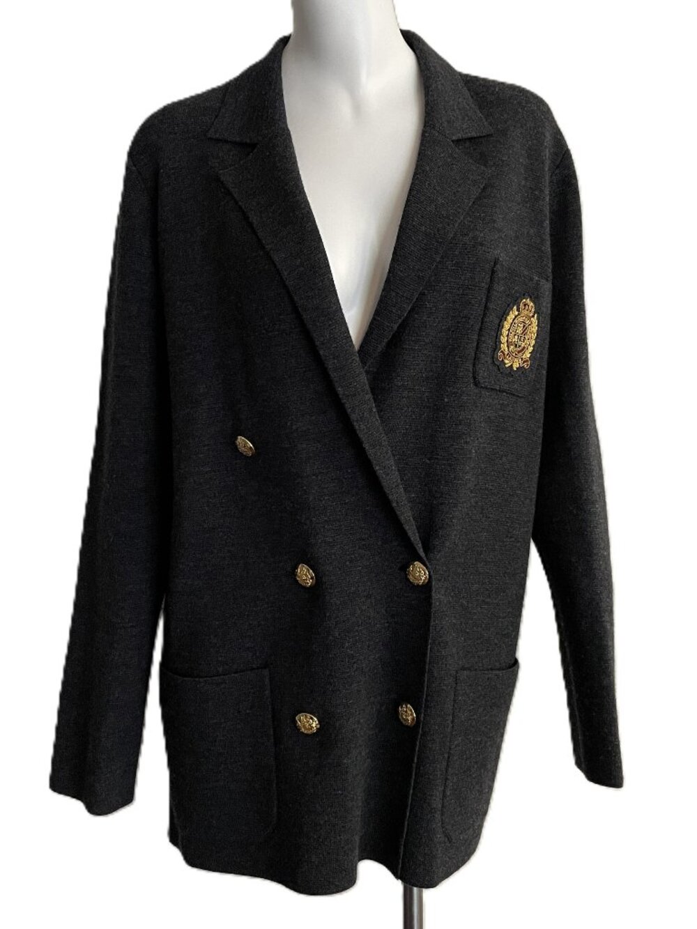 Lauren Ralph Lauren Crest Sweater Blazer Womens Medium 100% Merino Wool Knit